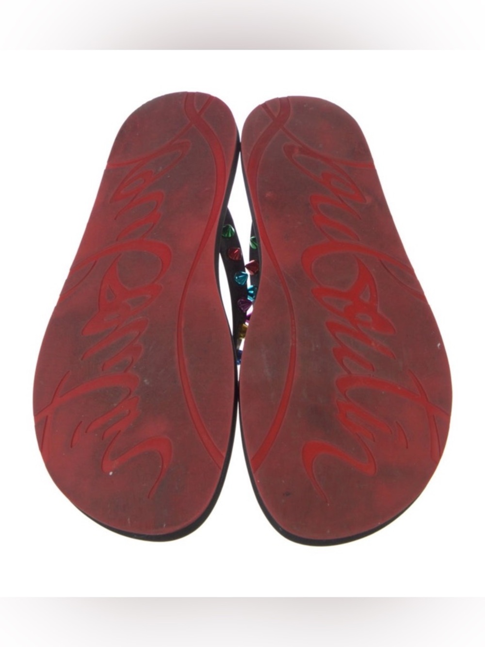 Christian Louboutin Studded Black with Multicolored Spike Flip Flops - Picture 5 of 5